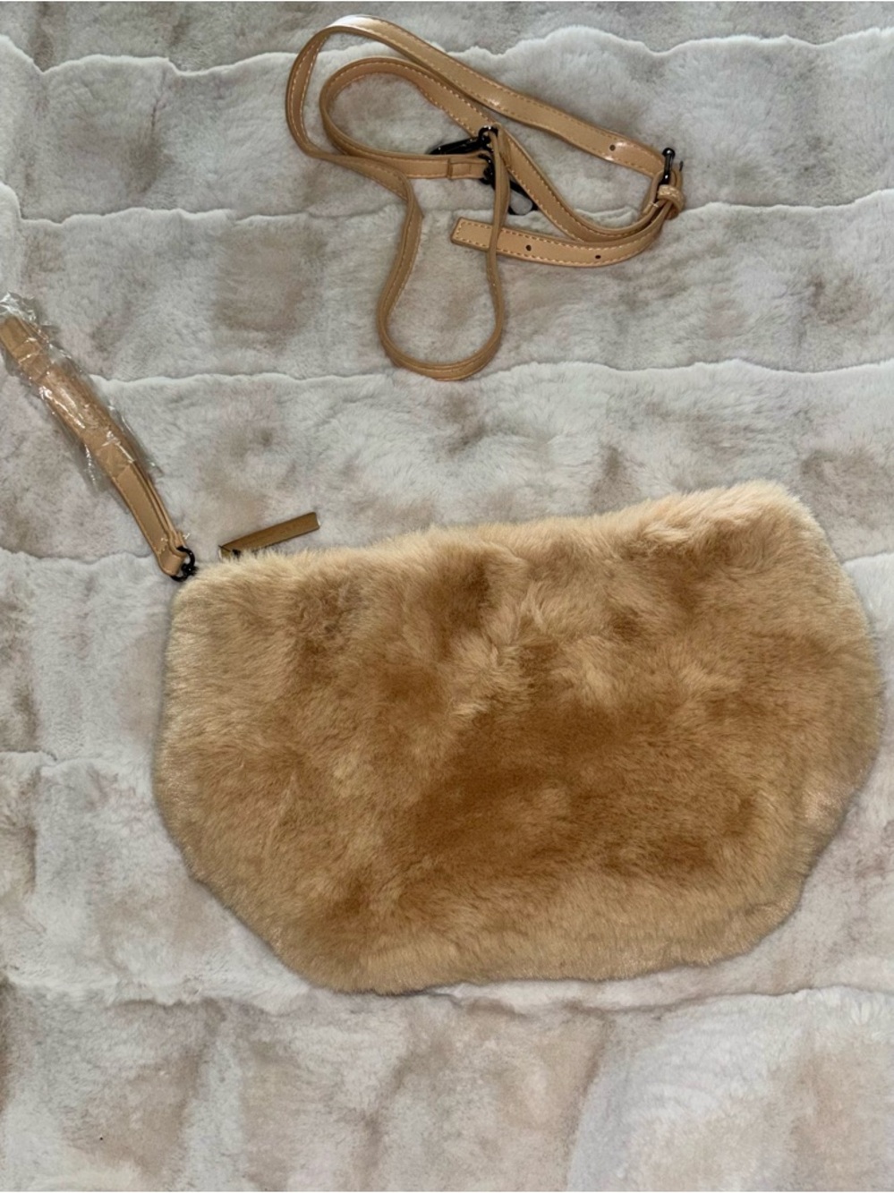 Plush Faux Fur Crossbody Bag in Camel